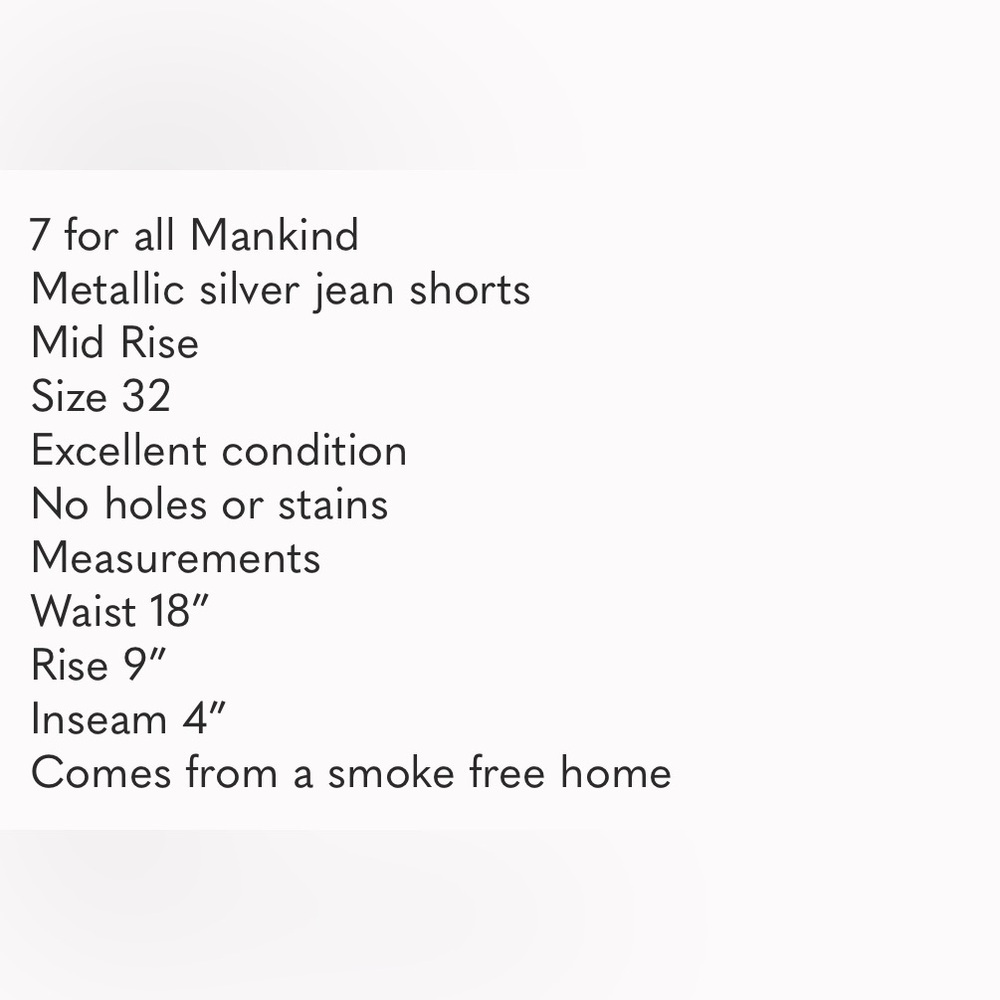 7 for all Mankind Metallic Silver Mid Rise Jean Shorts Size 32 - Picture 8 of 8